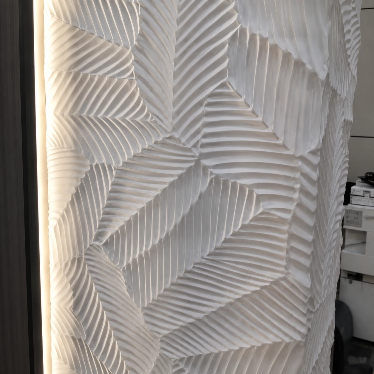 White sculptural ribbed decorative wall panel